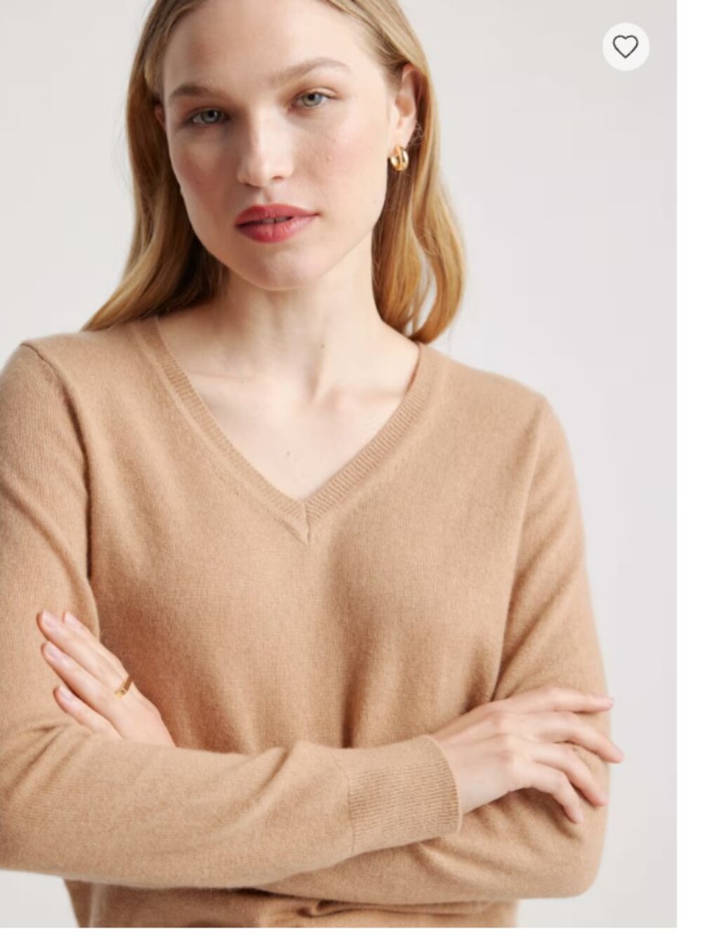 Quince Women's V-Neck Sweater in Camel/Tan size Medium